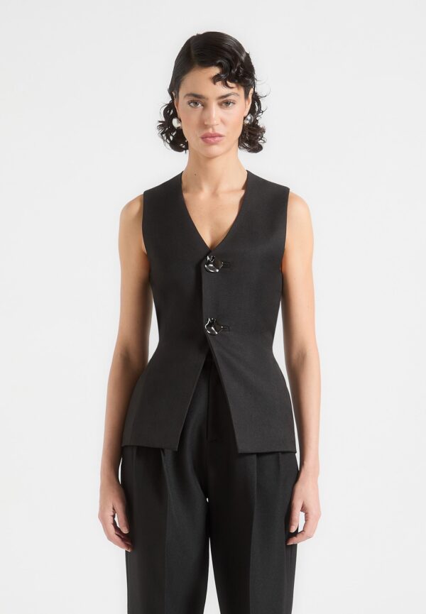 Cinch Waistcoat with Oversized Buttons - Black