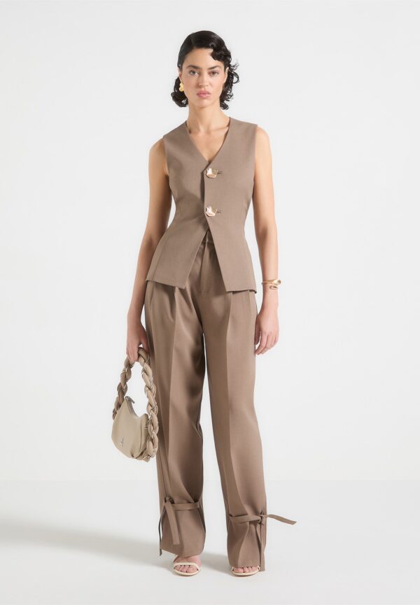 Cinch Waistcoat with Oversized Buttons - Taupe