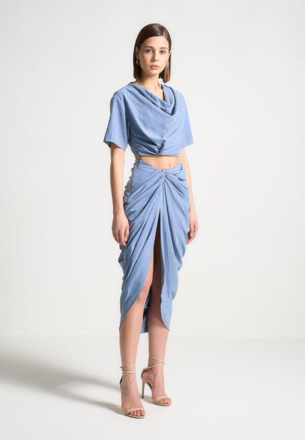 Asymmetric Drape Midaxi Skirt - Blue