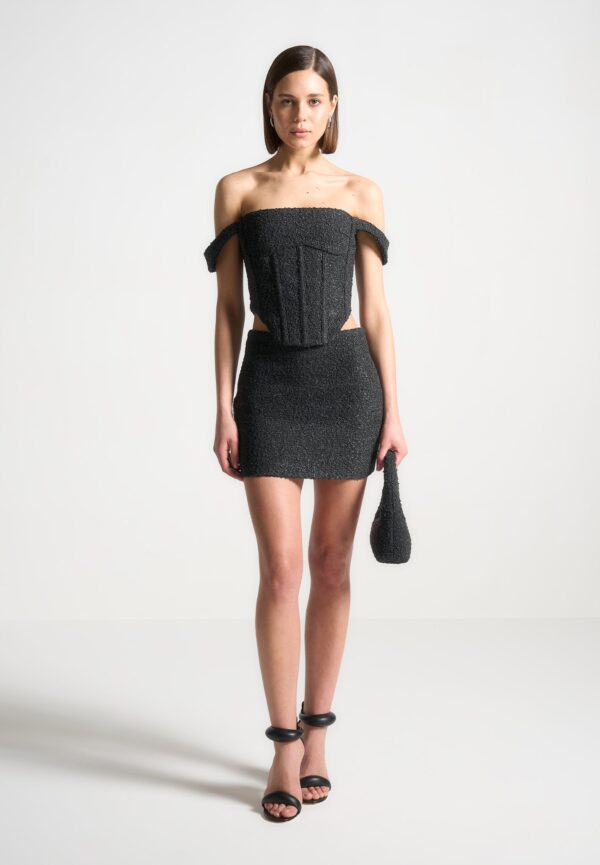 Boucle Bardot Corset Top - Black
