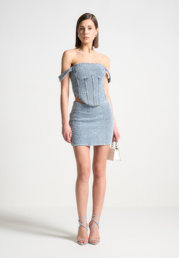 Boucle Denim Mini Skirt - Mid Blue