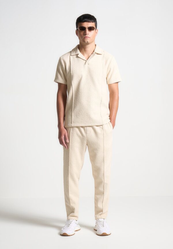 Boucle Pintuck Tapered Trousers - Beige