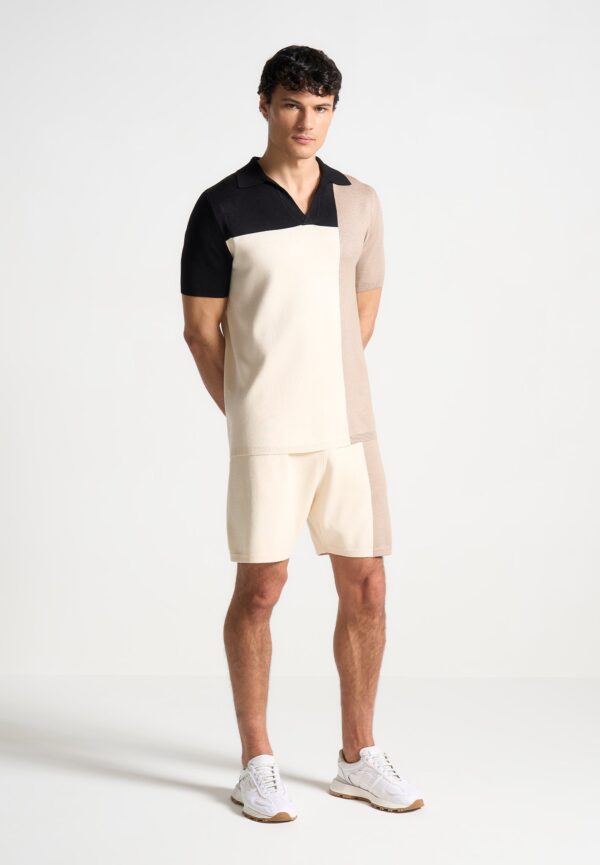 Colour Block Knit Shorts - Black/Beige
