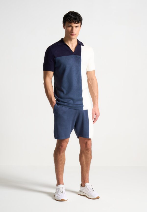 Colour Block Knit Shorts - Navy/Steel Blue