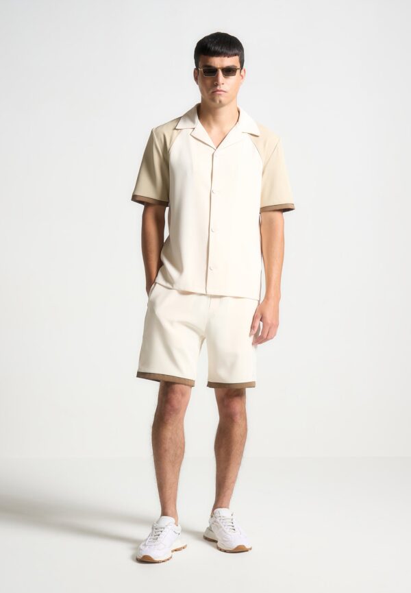 Colour Block Raglan Revere Shirt - Cream/Brown
